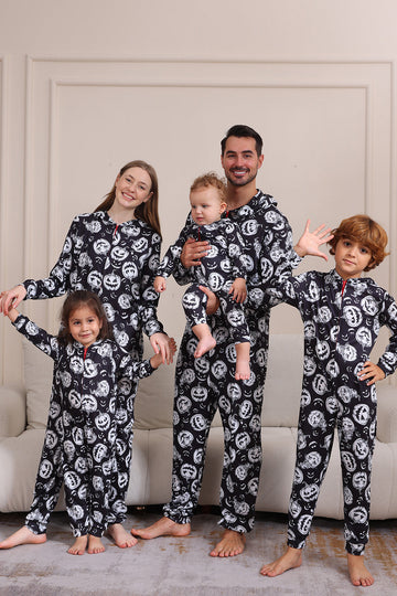 Pijama de una pieza de Halloween a juego con estampado de calabaza
